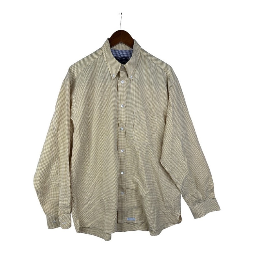 TED BAKER Shirt Specialist LONDON Yellow Checkered Long Sleeve Button Down Sz L